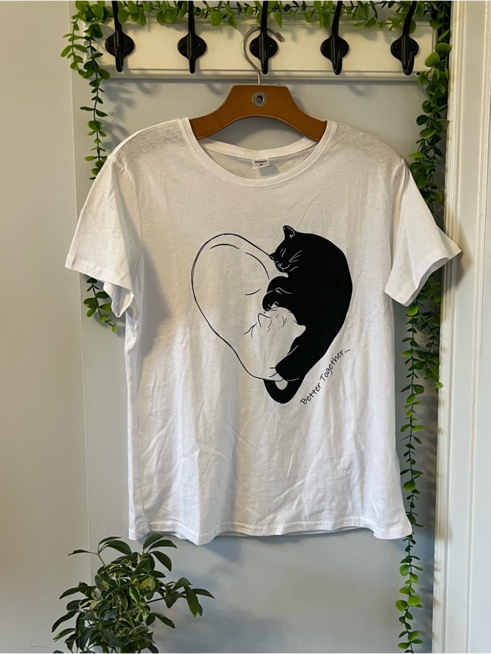 Unbranded White Cat Heart Graphic Tee - Black Print SOLD